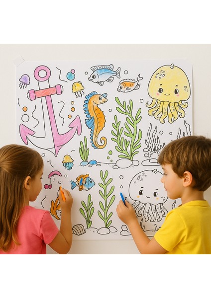 🌊🐠 Su Altı Dünyası Dev Boyama Rulosu (5 Metre) | Okyanus Canlıları – Balıklar – Deniz Kızı – Kaplumbağa – Eğitici Aktivite Kağıdı 🎨🦀 indirimleri
