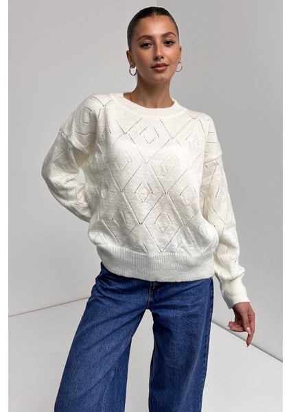 Bisiklet Yaka Baklava Desenli Triko Kazak fiyatları