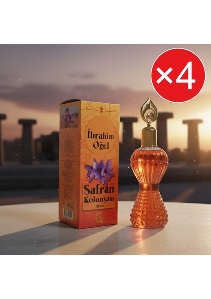 Ibrahim Oğul Ibrahim Oğul Safran Kolonyası 200 ml Kristal Şişe 4 Adet – Zarif ve Estetik Koku