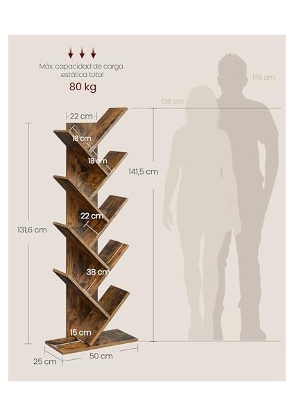 Ağaç Kitap Rafı, 8 Katlı Ayaklı Kitaplık, Oturma Odası, Ev Ofis Için Ahşap Raflı, LBC11BX modelleri