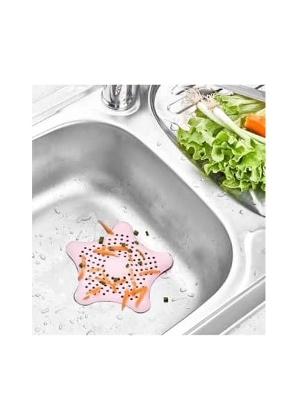 Silikon Kaymaz Yıldız Lavabo ve Küvet Süzgeci Yıldız Süzgeç Pembe Renk SEA114P modelleri