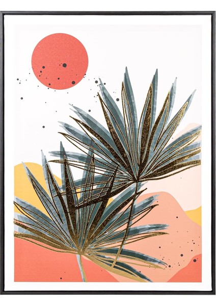 Siyah Ahşap Çerçeveli Kabartmalı Yaprağı Kanvas Tablo Bordo-Yeşil 60X3X80 Cm.