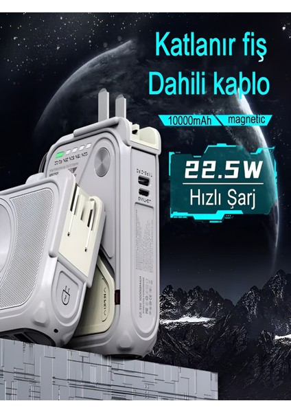 5'in 1 Pd 22.5W Hızlı Şarj Powerbank - 10000 mAh, Kablolu ve Kablosuz Standlı Çoklu Fişli Şarj Cihazı fırsatları