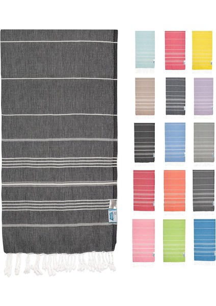 Pamuk Large (90 x 180 Cm) Plaj Havlusu, Oeko-Tex Sertifikalı, Süper Yumuşak Deniz Havlusu, Hafif, Kum Tutmaz, Yıkanmış, Hızlı Kurur(Siyah)