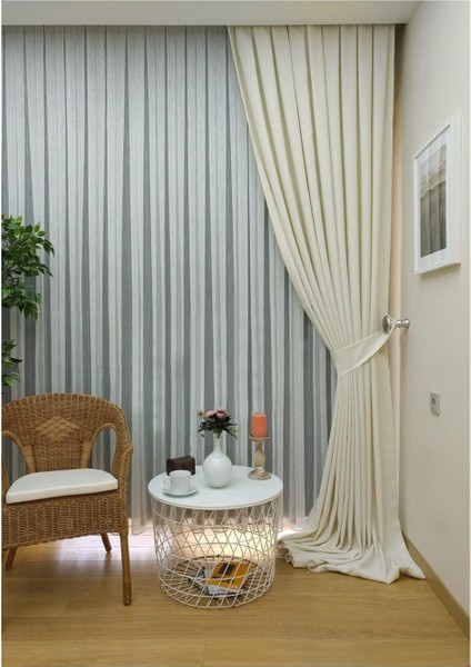 Ekru Düz Renk Fon, Pilesiz Düz Dikim, Tek Kanat 80 x 250 cm