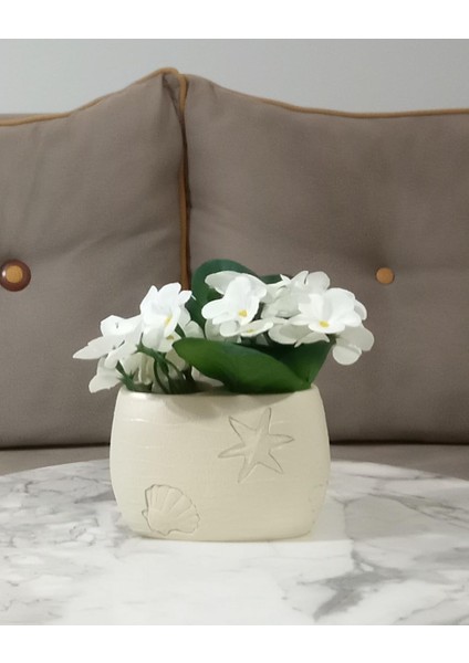 Dahil, Dahil, Çiçek,beyaz Yapay Çiçek, Dekoratif Istiridye Poliresin 10X5X14CM