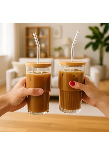 2’li Cam Kahve Bardağı Seti – Bambu Kapaklı, Cam Pipet Hediyeli, Şık Soğuk & Içecek Bardağı fiyatları