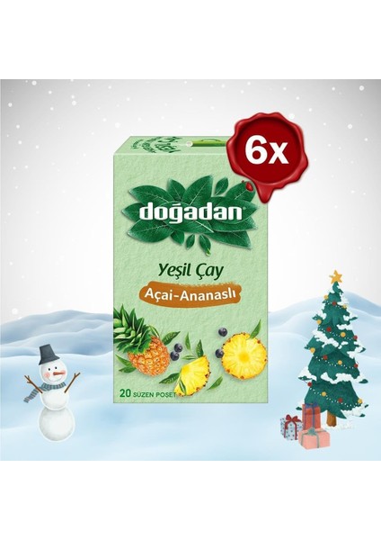 Yılbaşı Paketi Yeşil Çay Açai Ananaslı Bardak Poşet Çay x 6
