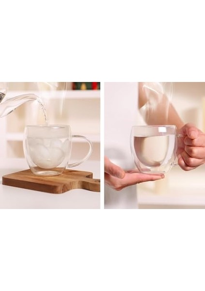Çift Duvarlı Cam Kahve Fincanı 250ML (2’li Set) – Dayanıklı, Mikrodalga ve Bulaşık Makinesi Uyumlu, & Soğuk Içecekler Için fiyatları