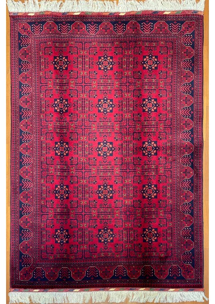 El Dokuma Afgan Halı Ince Dokumayıldız Desenli Bordo Renk 2.5 Metre Kare