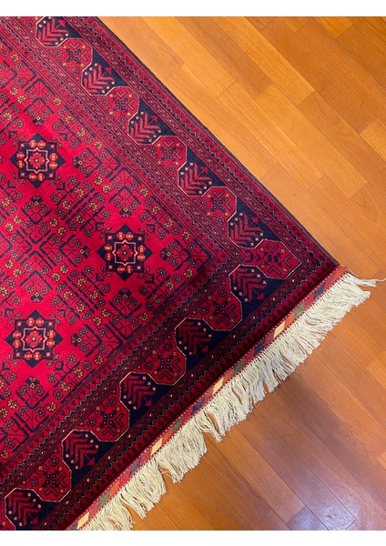 El Dokuma Afgan Halı Ince Dokumayıldız Desenli Bordo Renk 2.5 Metre Kare
