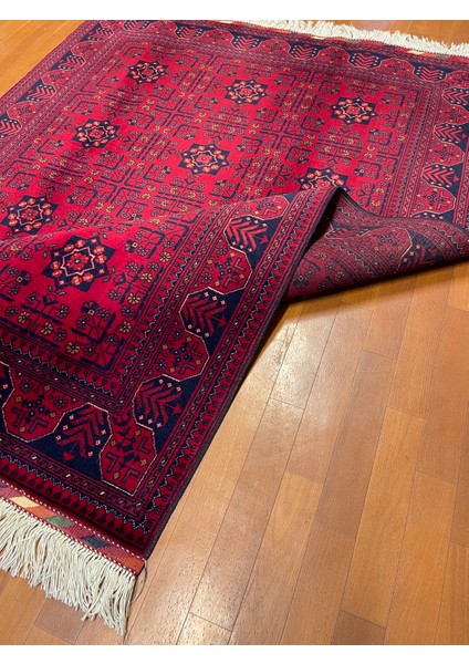 El Dokuma Afgan Halı Ince Dokumayıldız Desenli Bordo Renk 2.5 Metre Kare