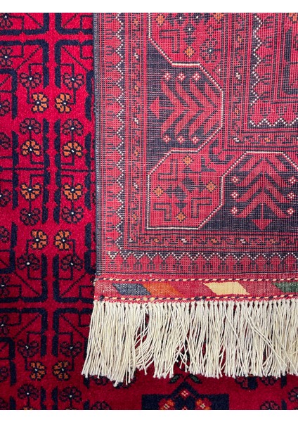 El Dokuma Afgan Halı Ince Dokumayıldız Desenli Bordo Renk 2.5 Metre Kare