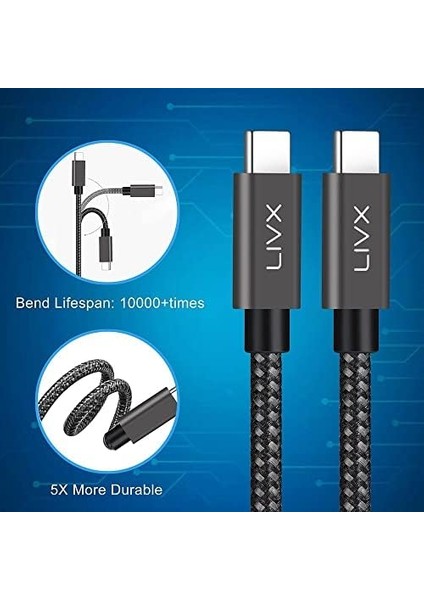 100W 5A Pd2.0 Type C To Type C Hızlı Şarj ve Data Kablosu 2 Metre Halat Örgülü Space Gray Lva-Tct fiyatları
