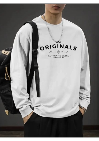Büyük Beden Özel Tasarım Orıgınals Baskılı %100 Pamuk Yuvarlak Yaka Trend Erkek Sweatshırt