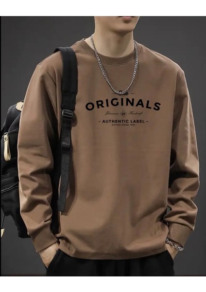 Büyük Beden Özel Tasarım Orıgınals Baskılı %100 Pamuk Yuvarlak Yaka Trend Erkek Sweatshırt