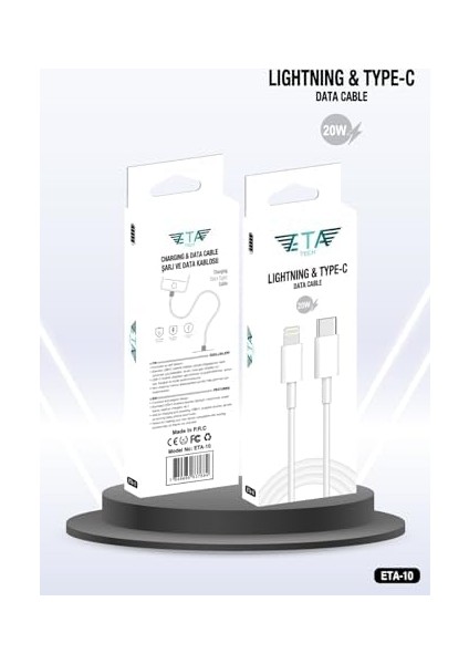 Eta Tech Eta-10 Şarj Kablosu Usb-C To Lightning (1 Metre) Hızlı Şarj/data Kablosu