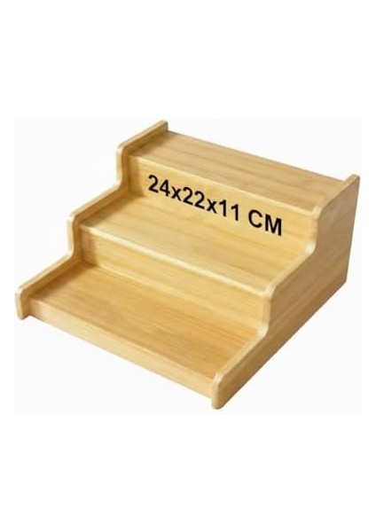 3 Katlı Doğal Bambu Baharatlık Rafı | Çok Amaçlı Mutfak ve Banyo Düzenleyici | Merdiven Tipi Tezgah Üstü Organizer | 24X22X11 cm modelleri