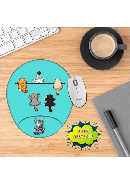 Kaçan Kediler Baskılı Mouse Pad Bilek Destekli