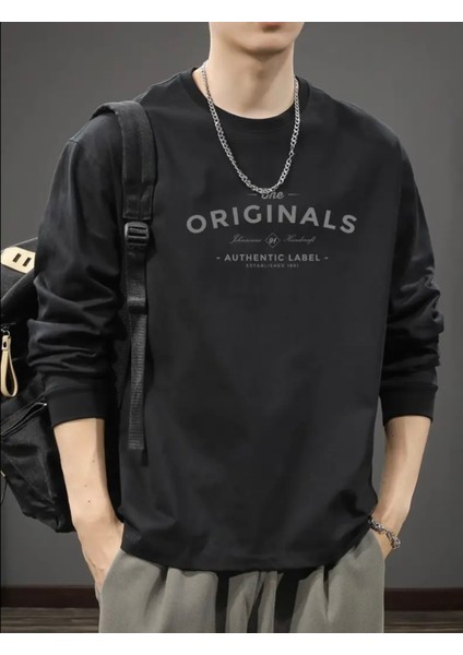 Büyük Beden Özel Tasarım Orıgınals Baskılı %100 Pamuk Yuvarlak Yaka Trend Erkek Sweatshırt