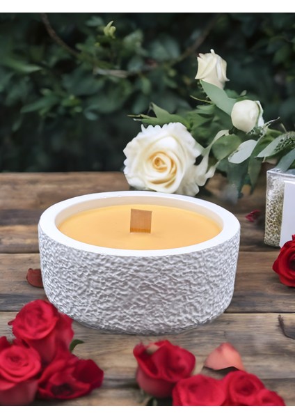 Büyük Yuvarlak Dokulu Kokulu %100 Soya Mum – Ahşap Fitilli Dekoratif Mum