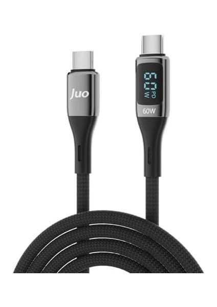 Juo 60W Dijital LED Ekranlı Örgülü USB Type-C To Type-C Hızlı Şarj ve Data Kablosu 1 Metre modelleri