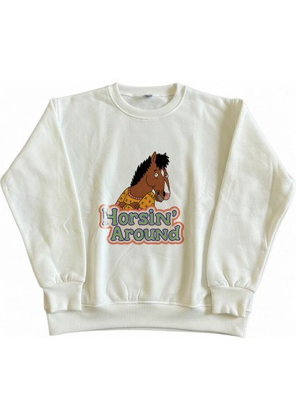 Erkek Bisiklet Yaka Bojack Horseman Regular Fit Sweatshirt Nefes Alan Baskılı Pamuklu Rahat fiyatları