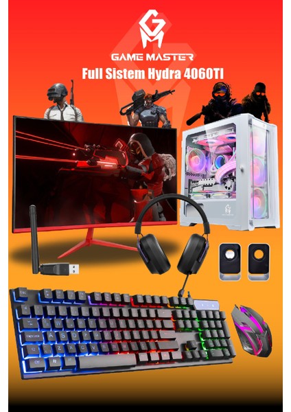 Full Sistem Set Hydra 4060TI Ryzen 7 5700X Cpu 32GB 3200MHZ Ram 1tb M.2 SSD RTX4060TI 27" 165hz Monitör Beyaz Gaming Pc