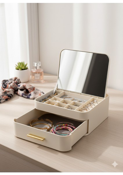 Çekmeceli Aynalı Takı ve Bijuteri Organizeri, Makyaj Kutusu
