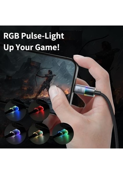 CA-8200 Type-C To Type-C 100W 7 Renkli LED Işıklı Şarj Data Kablosu