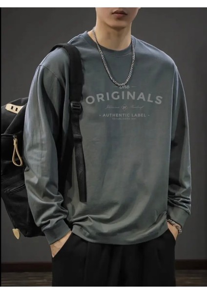Büyük Beden Özel Tasarım Orıgınals Baskılı %100 Pamuk Yuvarlak Yaka Trend Erkek Sweatshırt