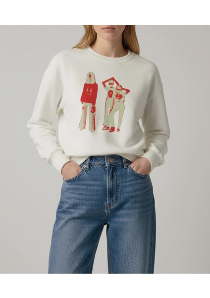 Kadın Bisiklet Yaka Y2K Baskılı Sweatshirt Regular Fit Nefes Alan Baskılı Pamuklu