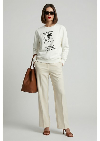 Kadın Bisiklet Yaka Artist Sanat Baskılı Sweatshirt Regular Fit Nefes Alan Baskılı Pamuklu