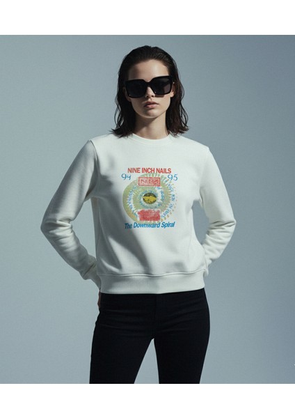 Kadın Bisiklet Yaka Nine Inch Nails Sweatshirt Regular Fit Nefes Alan Baskılı Pamuklu