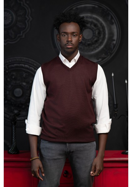 V Yaka Regular Fit Yünlü Kolsuz Triko Süveter