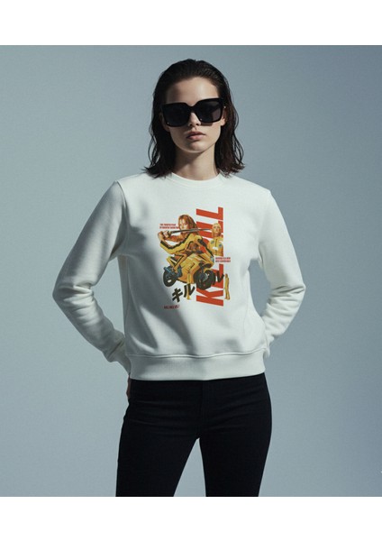 Kadın Bisiklet Yaka Kill Bill Baskılı Sweatshirt Regular Fit Nefes Alan Baskılı Pamuklu