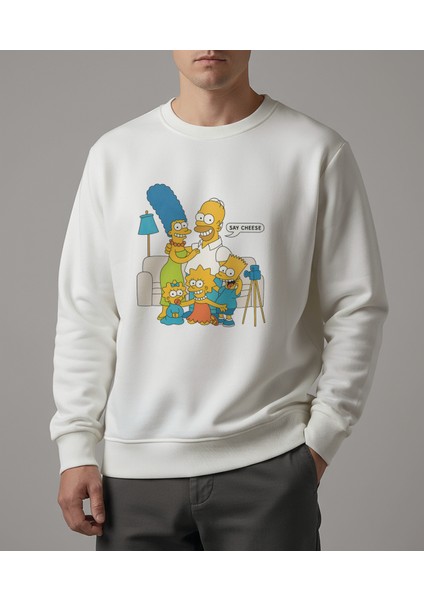 Erkek Bisiklet Yaka Simpsons Baskılı Regular Fit Sweatshirt Nefes Alan Baskılı Pamuklu Rahat