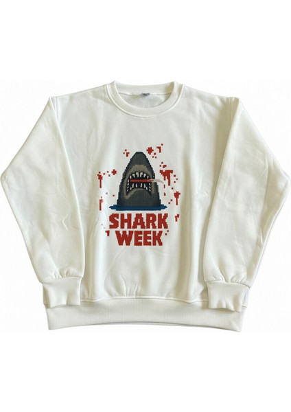Kadın Bisiklet Yaka Jaws Shark Week Sweatshirt Regular Fit Nefes Alan Baskılı Pamuklu fiyatları