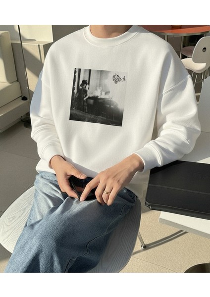 Erkek Bisiklet Yaka Opeth Regular Fit Sweatshirt Nefes Alan Baskılı Pamuklu Rahat