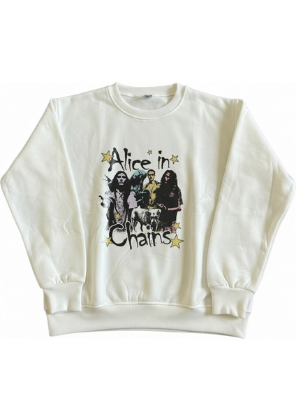 Erkek Bisiklet Yaka Alice In Chains Regular Fit Sweatshirt Nefes Alan Baskılı Pamuklu Rahat fiyatları