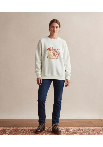 Kadın Bisiklet Yaka Ördek Baskılı Sweatshirt Regular Fit Nefes Alan Baskılı Pamuklu