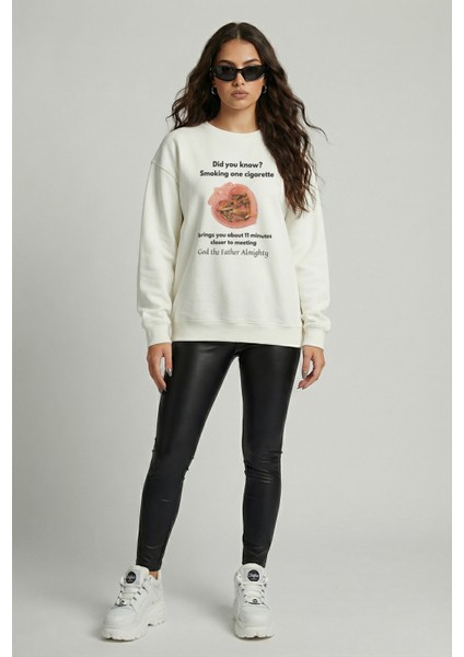 Kadın Bisiklet Yaka Y2K Baskılı Sweatshirt Regular Fit Nefes Alan Baskılı Pamuklu