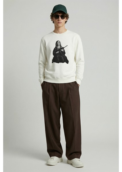 Erkek Bisiklet Yaka Streetwear Regular Fit Sweatshirt Nefes Alan Baskılı Pamuklu Rahat