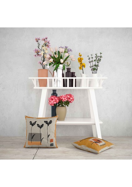 Soyut Bitki Desenli Dijital Baskı Çift Taraf Desenli 2'li Kare Yastık Kırlent Kılıfı fiyatları