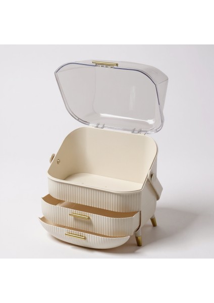 Taşınabilir Lüks Kozmetik ve Takı Organizeri | Şeffaf Kapaklı Çekmeceli Makyaj Saklama Kutusu fiyatları