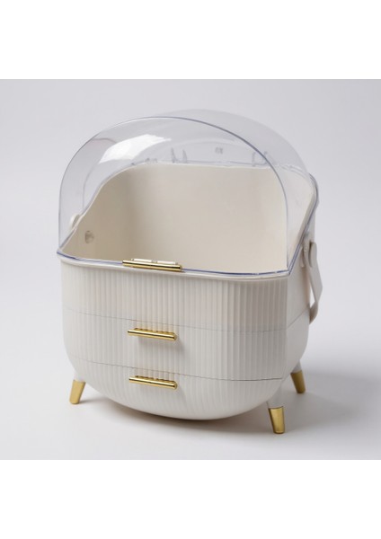 Taşınabilir Lüks Kozmetik ve Takı Organizeri | Şeffaf Kapaklı Çekmeceli Makyaj Saklama Kutusu