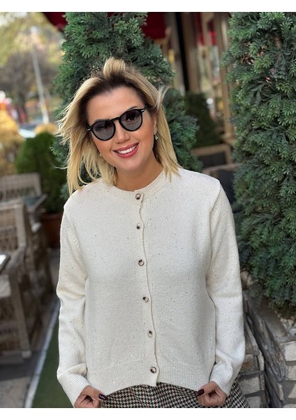 Gümüş Pul Işlemeli Hırka