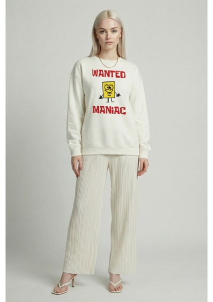 Kadın Bisiklet Yaka Sünger Bob Baskılı Sweatshirt Regular Fit Nefes Alan Baskılı Pamuklu