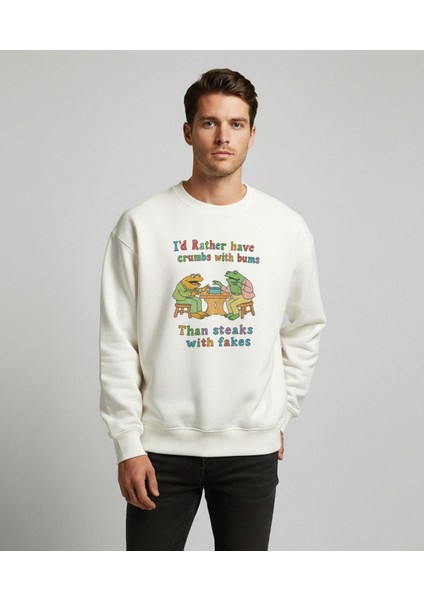 Erkek Bisiklet Yaka Kurbağalar Regular Fit Sweatshirt Nefes Alan Baskılı Pamuklu Rahat