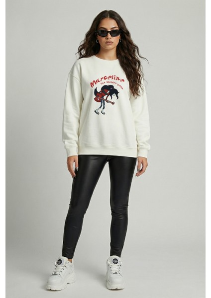 Kadın Bisiklet Yaka Marceline Baskılı Sweatshirt Regular Fit Nefes Alan Baskılı Pamuklu